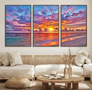 Vibrant Sunset Beach Wall Art - Ocean Sunset Canvas Print |