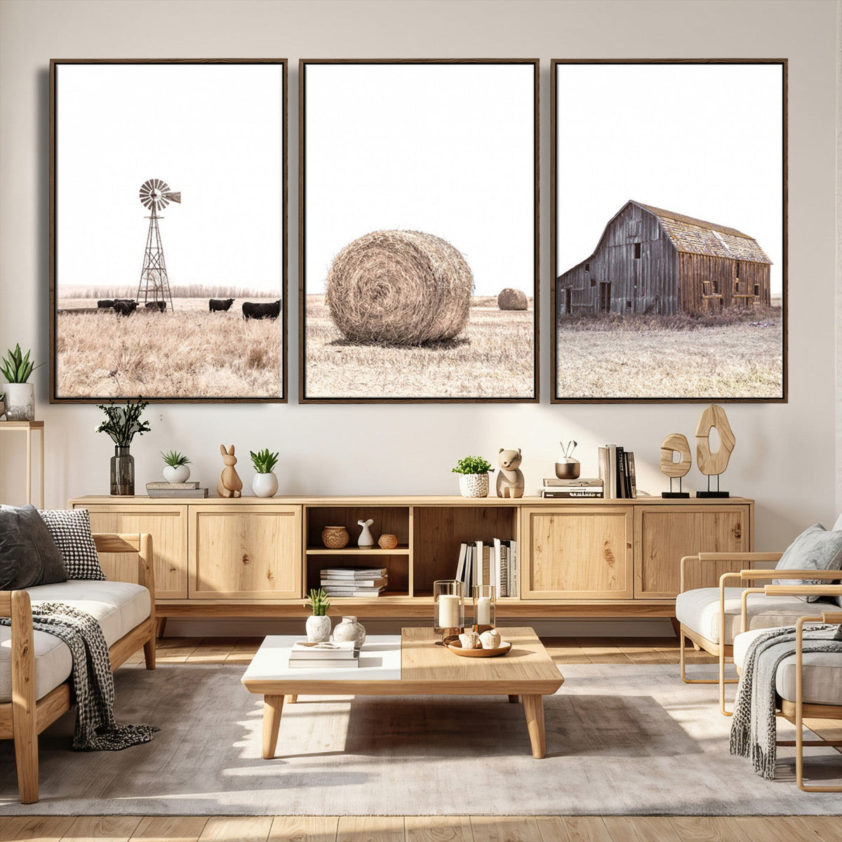 Rustic Farmhouse Wall Art Set of 3 – Country Barn and Wheat