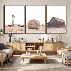 Rustic Farmhouse Wall Art Set of 3 – Country Barn and Wheat