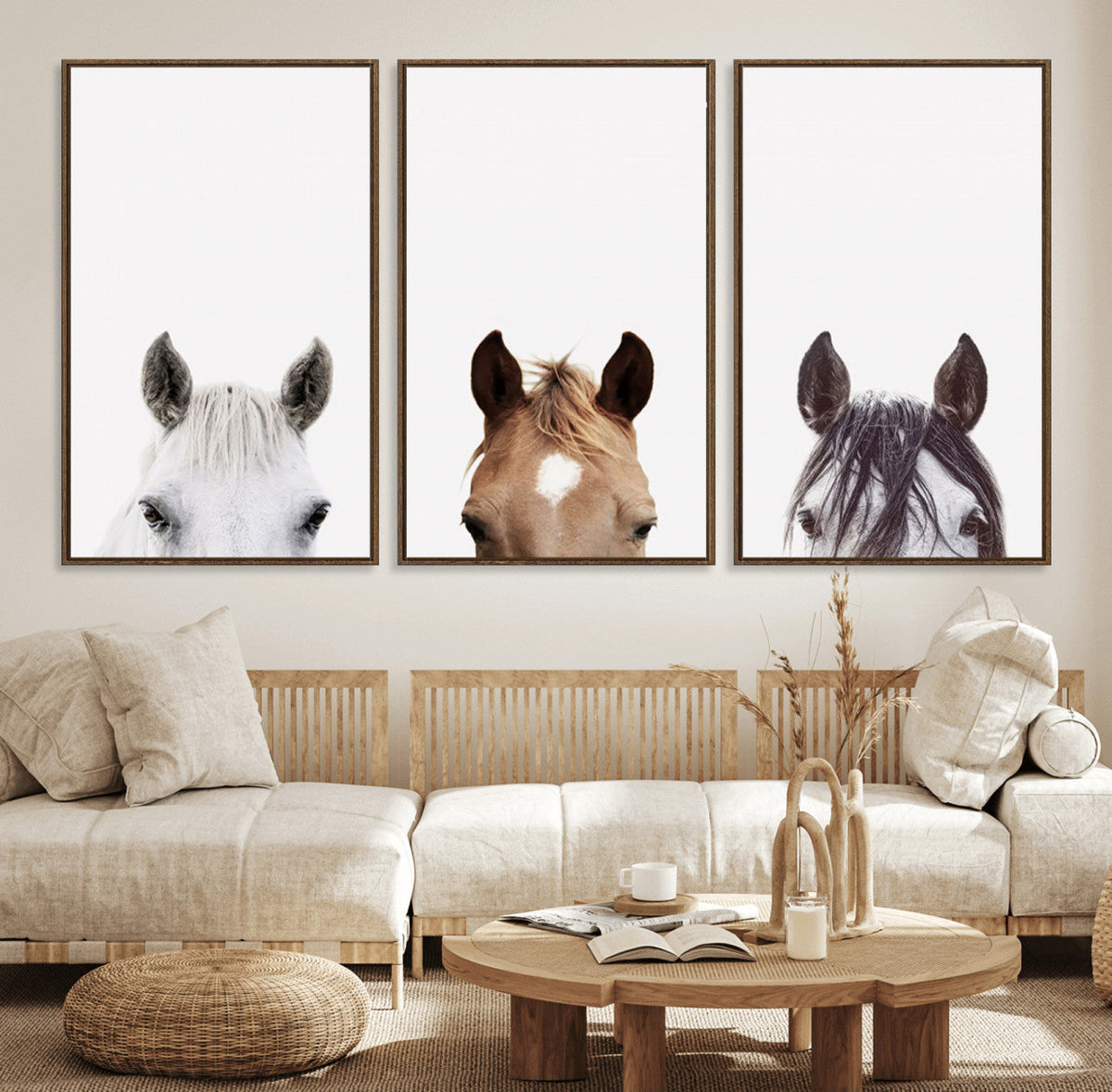 Horse Prints Set, Set of 3 Horse Wall Art, Horses Portraits,