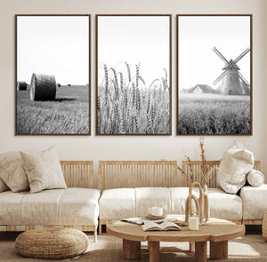 Vintage Farmhouse Black and White Triptych Wall Art – Giclee