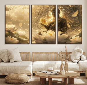 Golden Buddha Wall Art | Yoga Room Decor and Meditation Room
