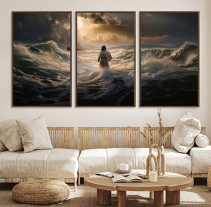 Jesus Walking on Water Wall Art Canvas Print - Religious