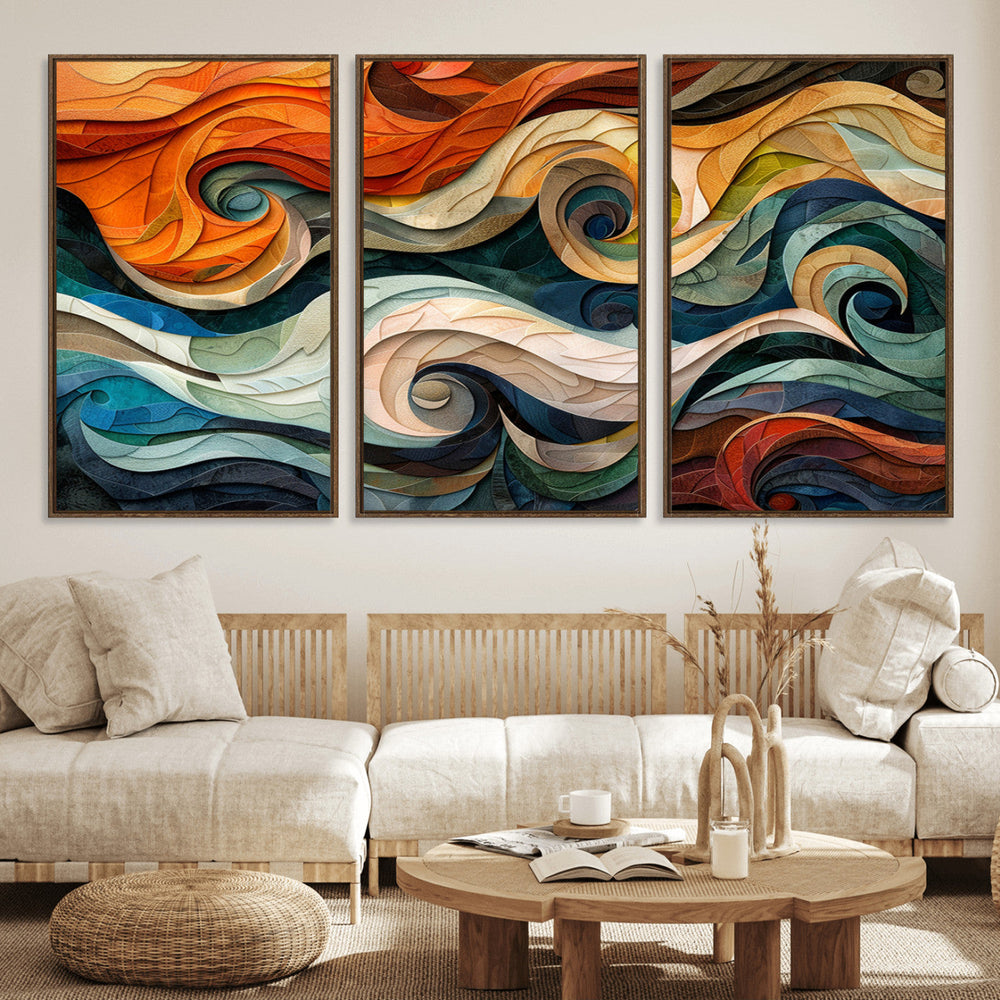 Abstract Wave Wall Art | Ready to Hang Framed Canvas Print |