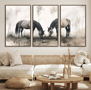 Chines Ink Style Vintage Horses Wall Art Canvas Print for