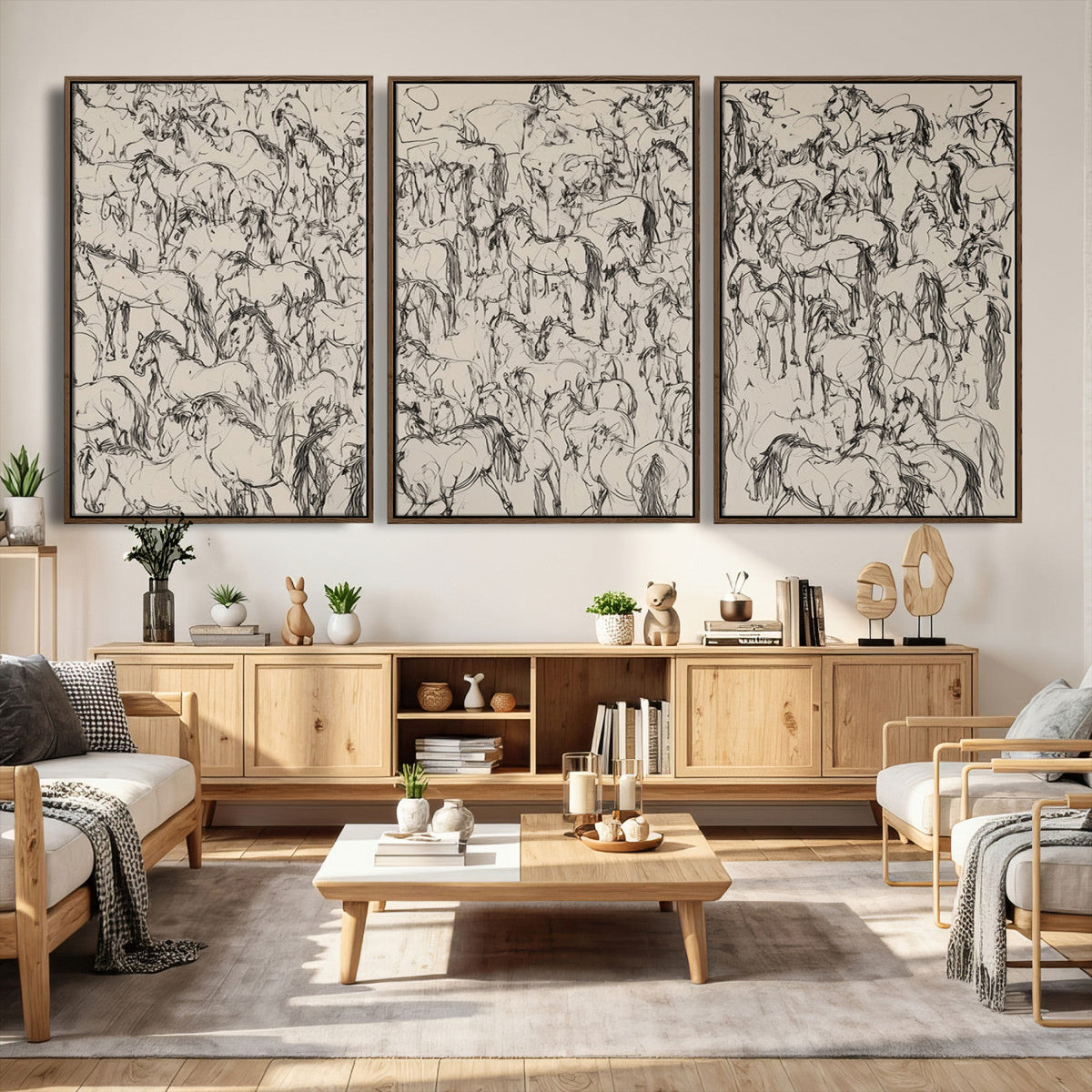 Abstract Horse Sketch Wall Art | Ready to Hang and Framed |