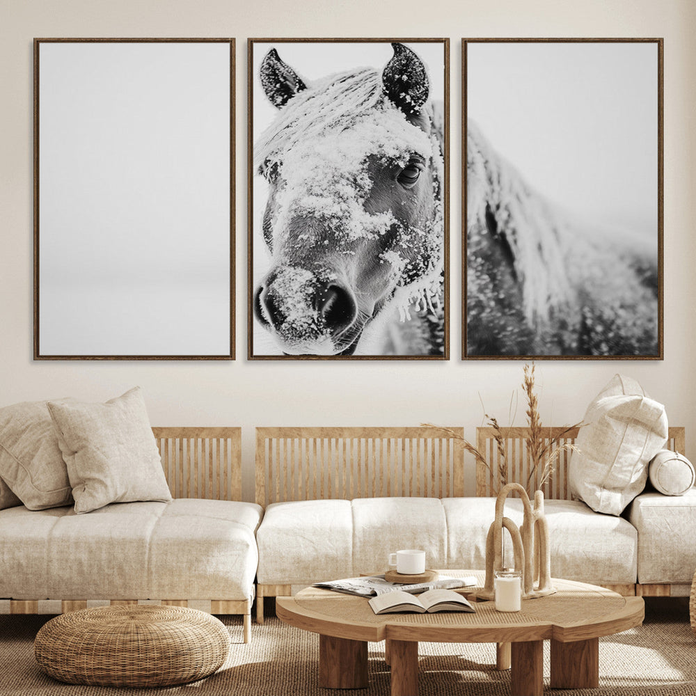 White Horse Wall Art | Ready to Hang and Framed | Winter