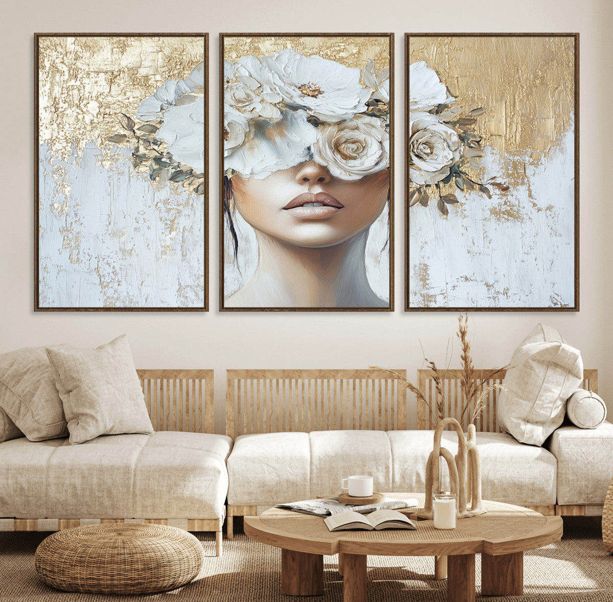 Golden Petal Wall Art - Canvas Print Flower Head Woman