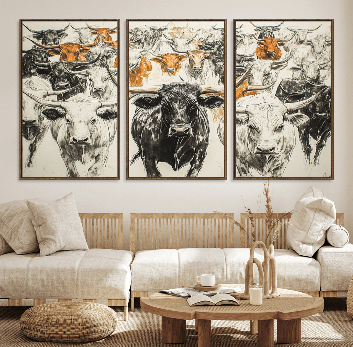 Texas Longhorn Wall Art Canvas Print – Herd Abstract Cow