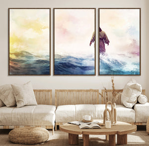 Watercolor Jesus Walking on Water Canvas Print, Christian