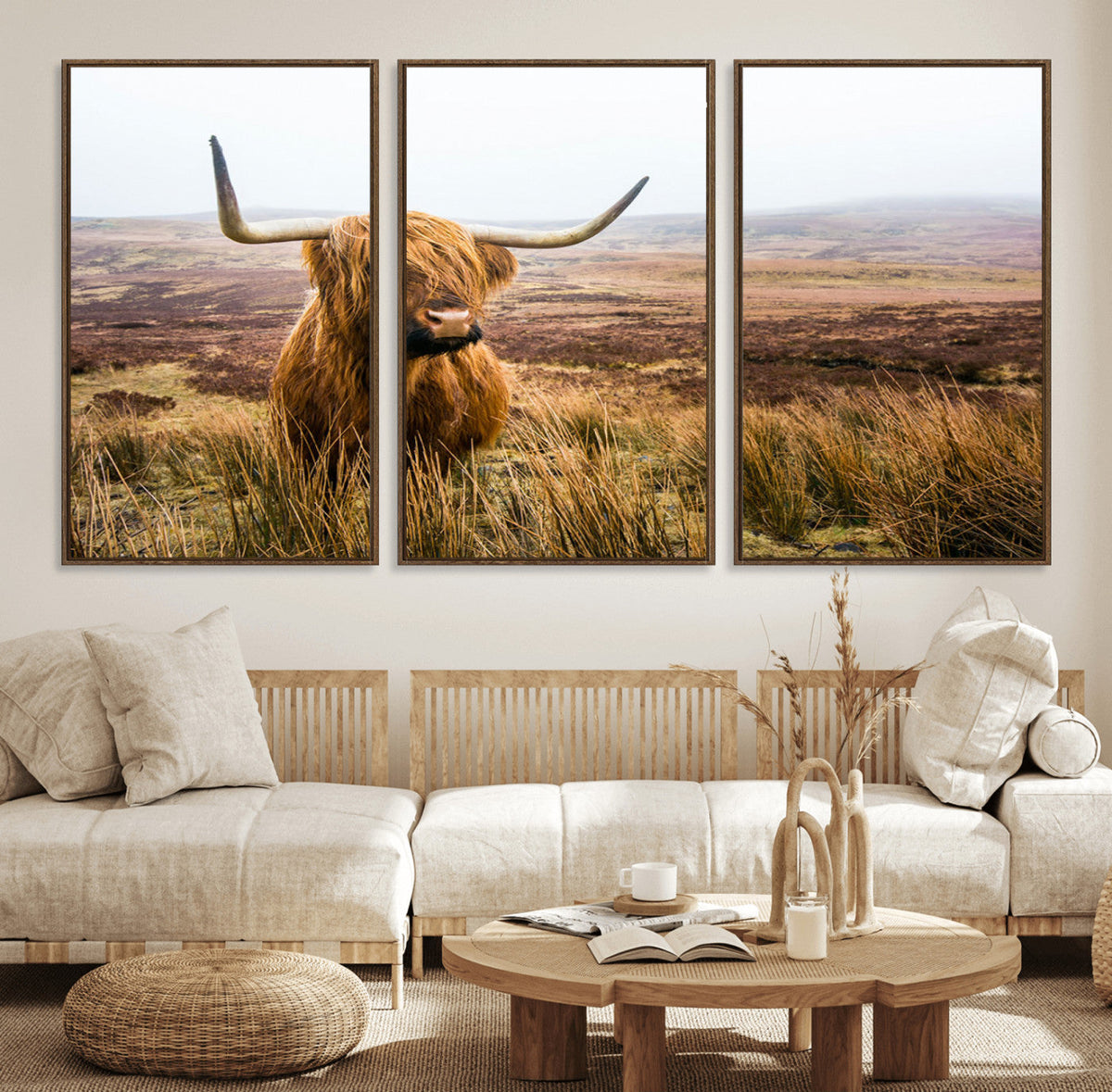 Scottish Highland Cow Canvas Wall Art – Rustic Farmhouse