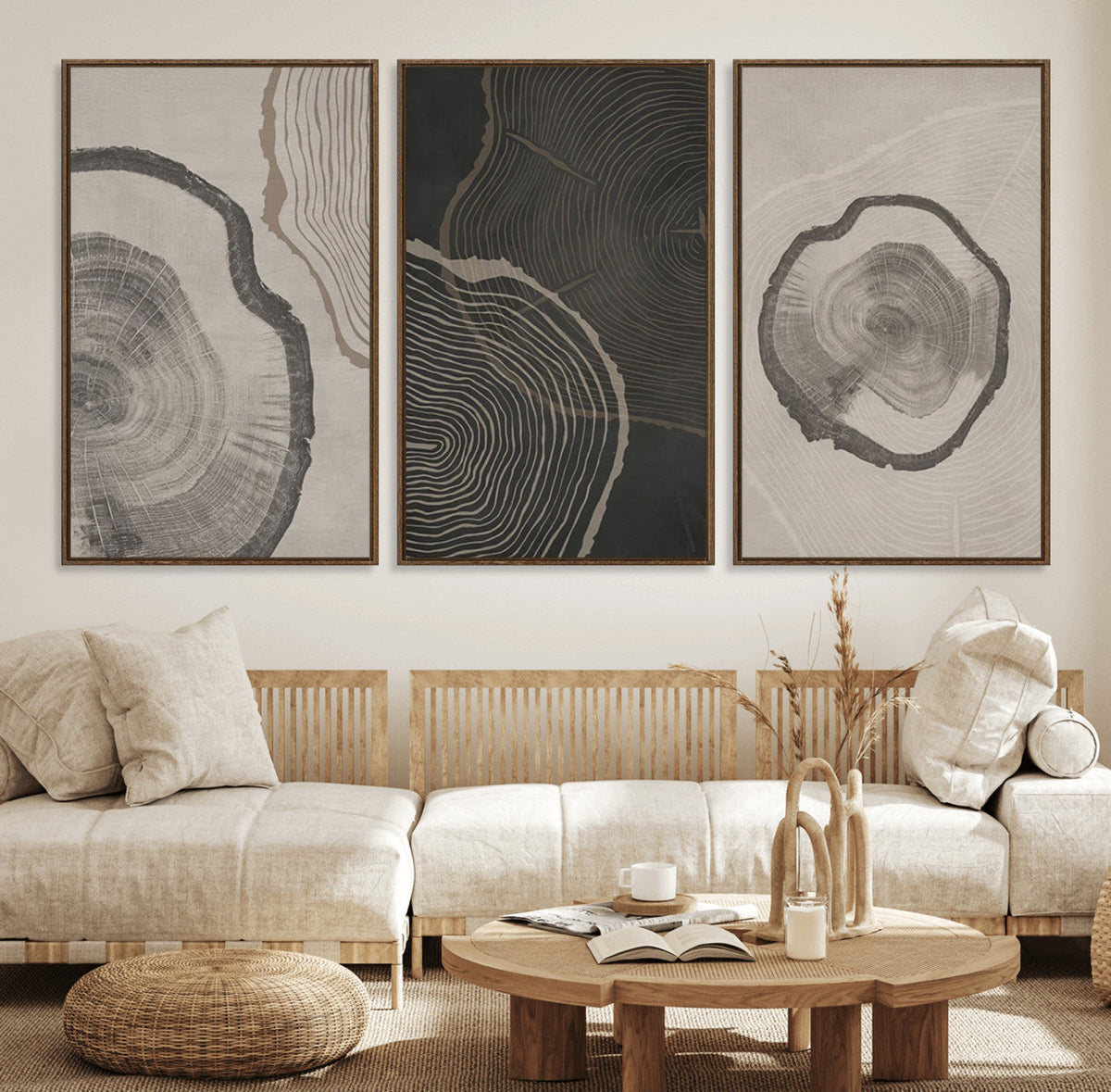 Modern Abstract Tree Ring Canvas Art Set | 3 Panel Large