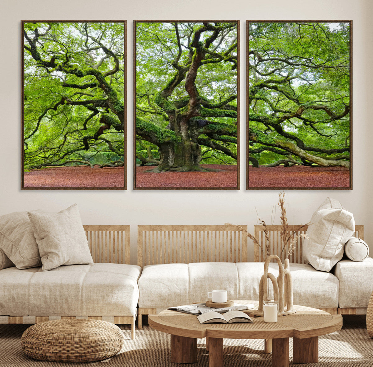 Framed Angel Oak Tree Wall Art - 3-Panel Canvas Prints,