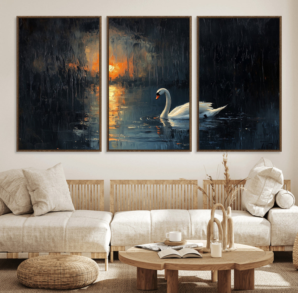 Abstract Swan on Water Wall Art Canvas Print - Elegant