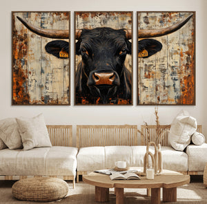 Rustic Texas Artwork Wall Art Canvas Print - Abstract Cow