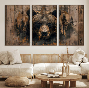 Rustic Grizzly 399 Wall Art | Triptych Canvas Print | Rustic