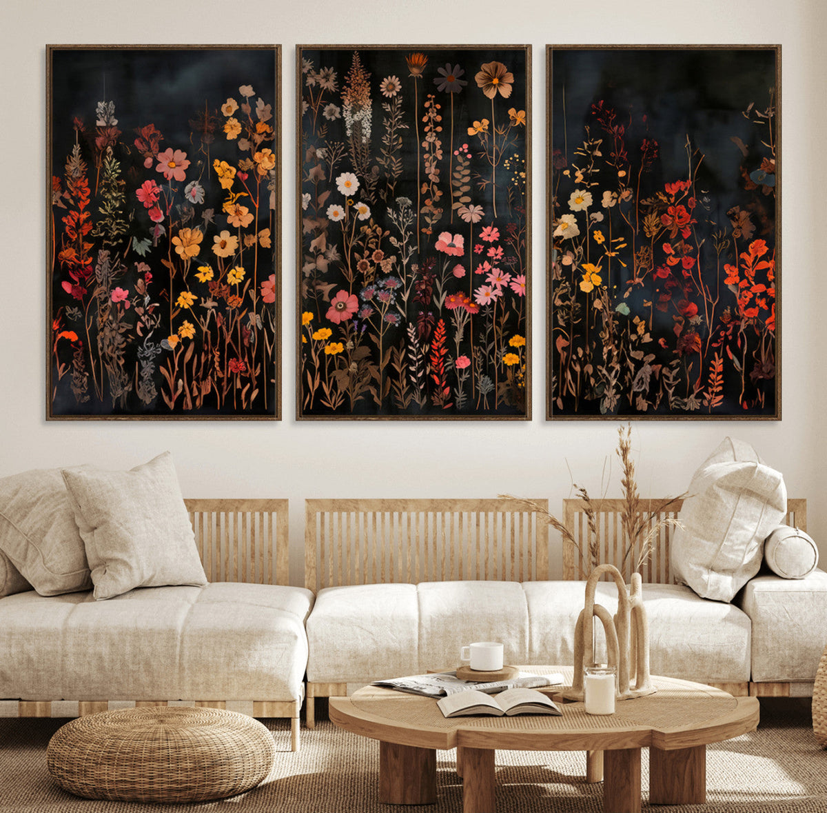 Large Floral Painting Print Illustration Flowers Canvas Wall