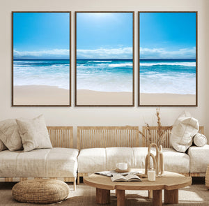 Wall Art Canvas Print Shiny Blue Sea and Beach