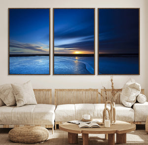 Blue Sunset Ocean Canvas Wall Art Print – Serene Coastal