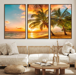 Tropical Sunset Beach Canvas Wall Art Print – Vibrant Palm