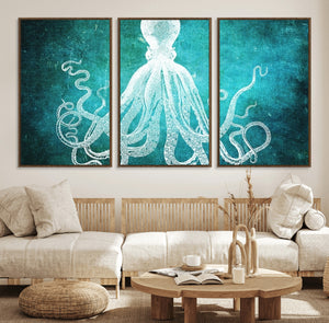 Green Octopus Abstract Wall Art Canvas Print