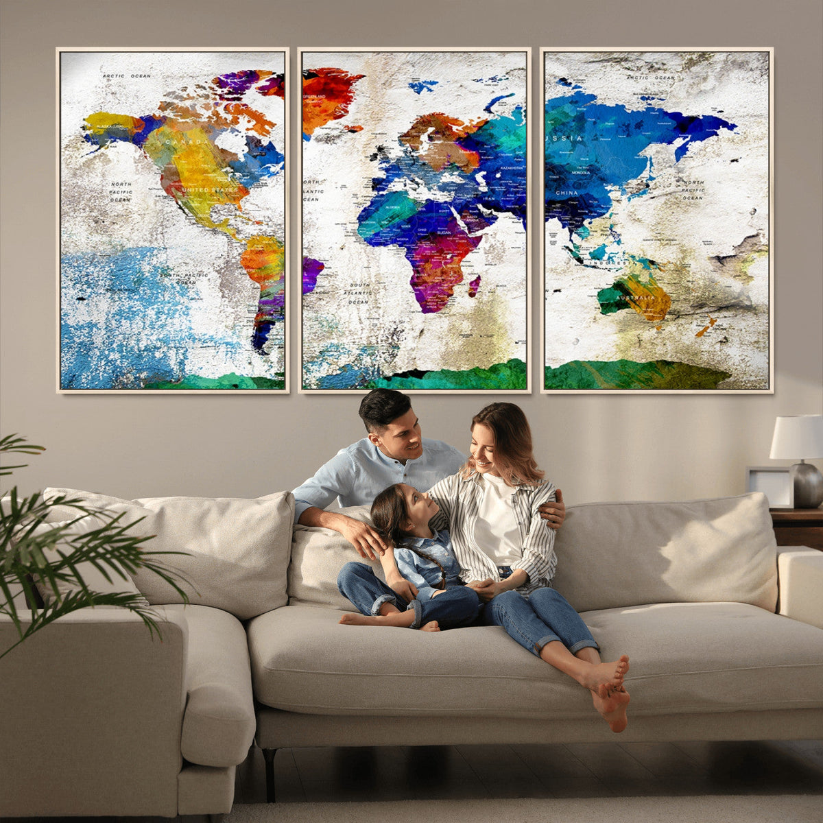World Map Canvas Print – Framed Travel Map Wall Art for