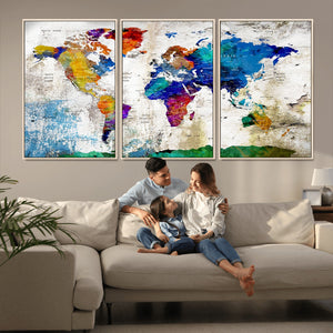 World Map Canvas Print – Framed Travel Map Wall Art for