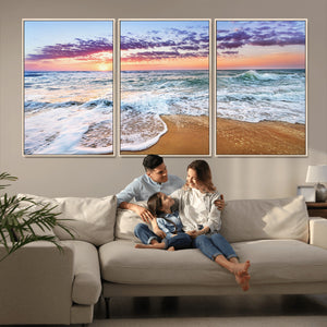 Coastal Sunset Art Beach Canvas Wall Art Print | Ocean Waves