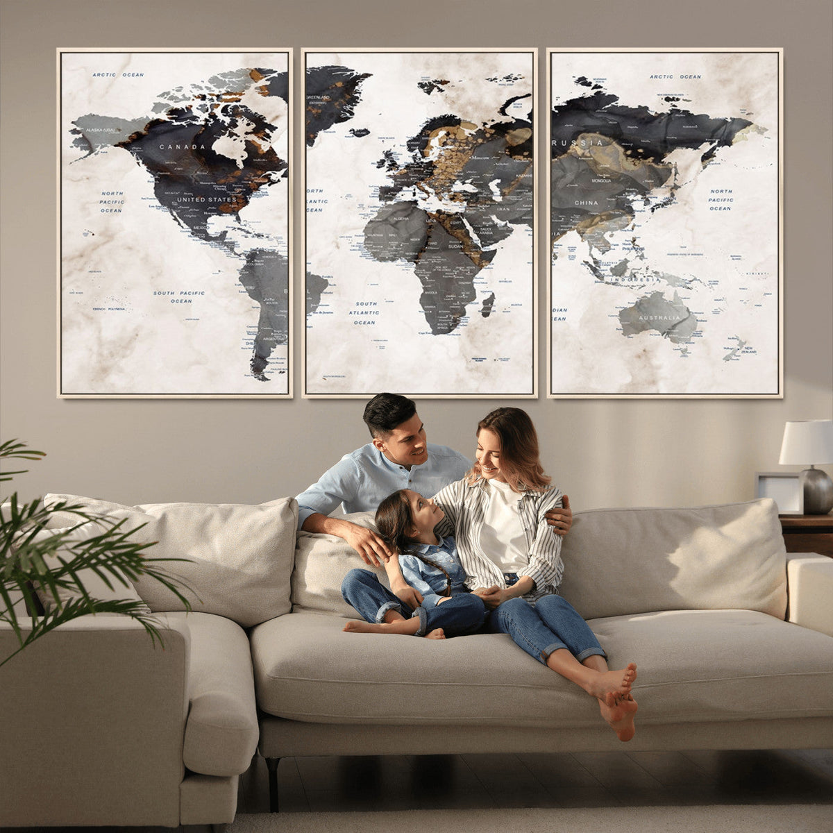 Abstract Map Printing - Modern World Map Canvas Wall Art for