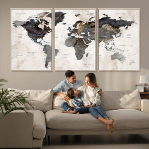 Abstract Map Printing - Modern World Map Canvas Wall Art for