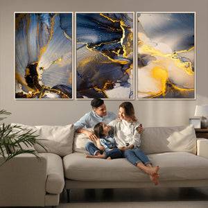 Large Abstract Wall Art Print -  Gold and Blue Abstract