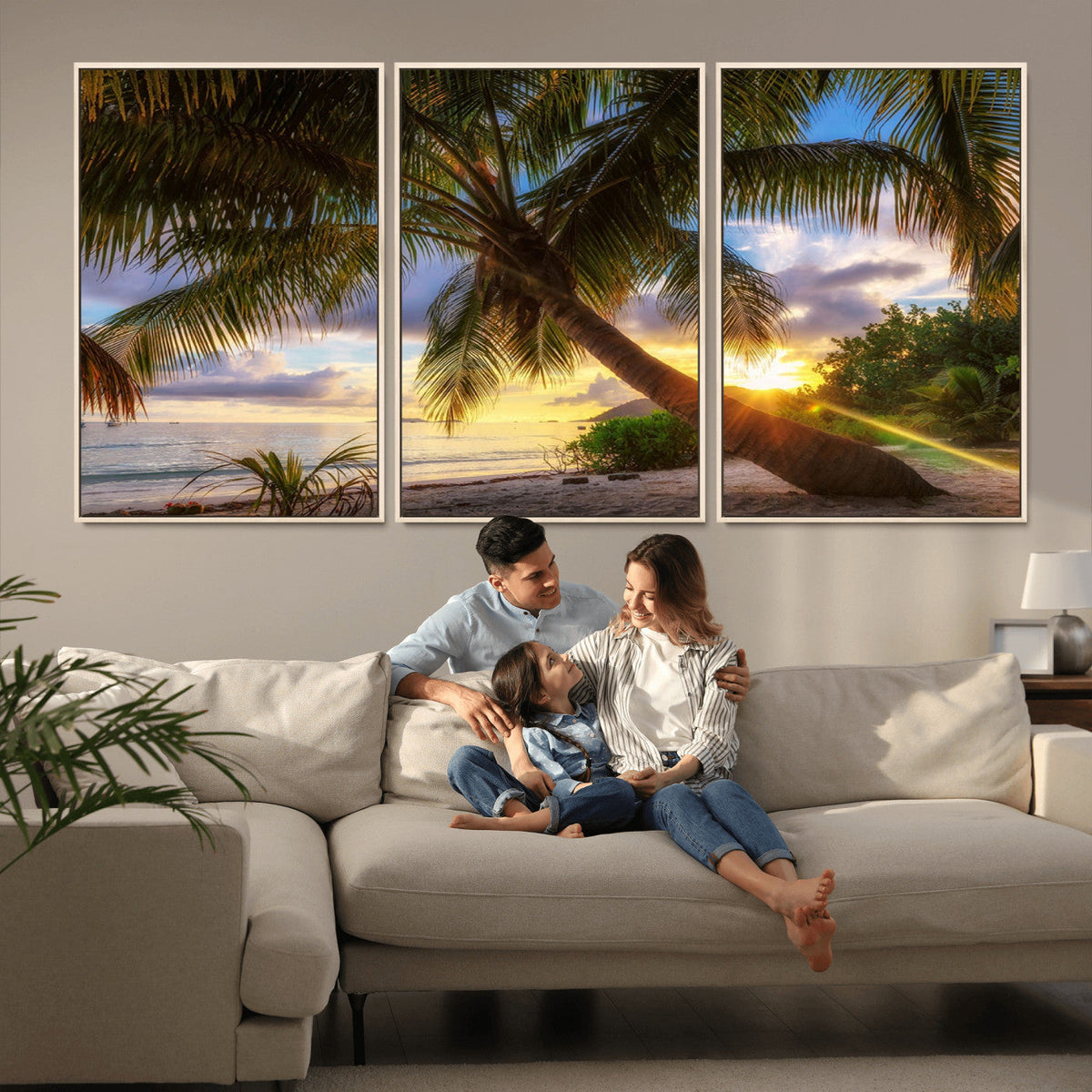 Tropical Island Sunset on the Beach Palms Wall Art Canvas
