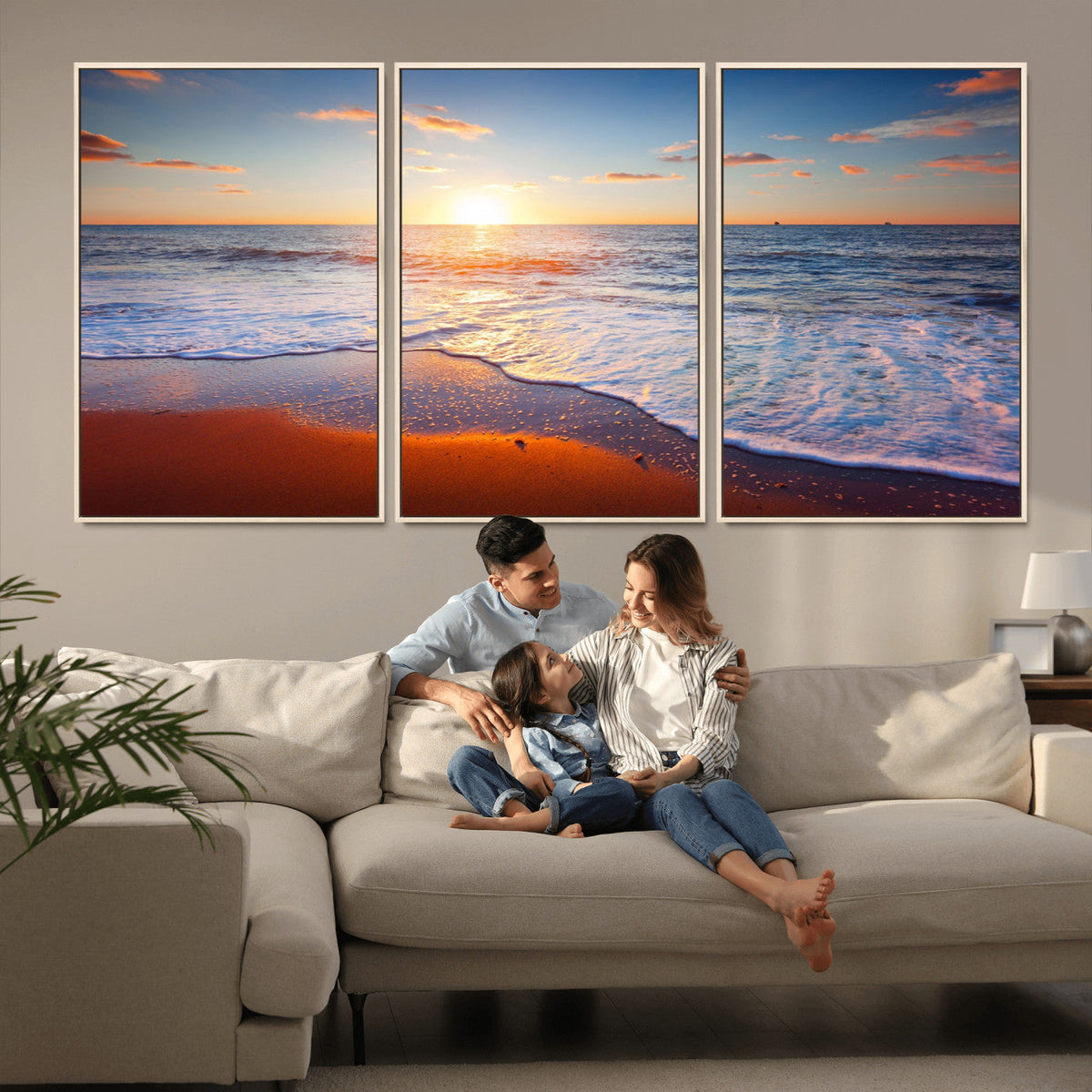 Tropical Ocean Sunset Wall Art Canvas Print, Golden Beach