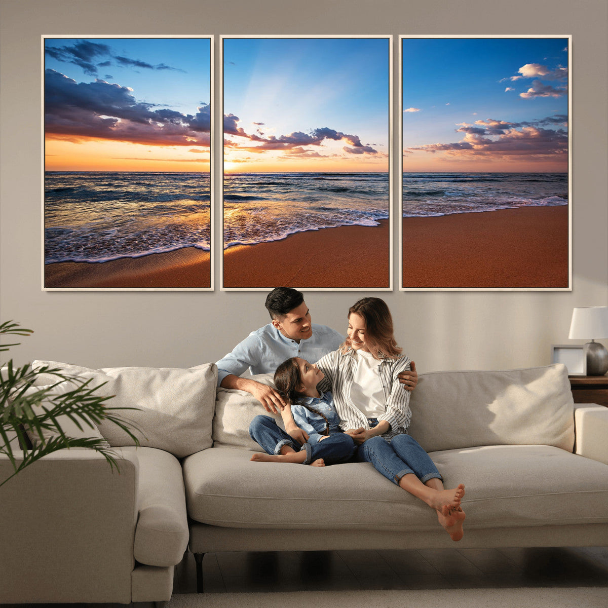 Serene Ocean Sunset Canvas Print, Golden Hour Beach Wall