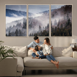 Beautiful Rising Fog in Winter Mountain Landscape- Framed