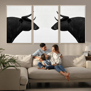 Spanish Bull Art - Framed Black and White Bull Canvas Print