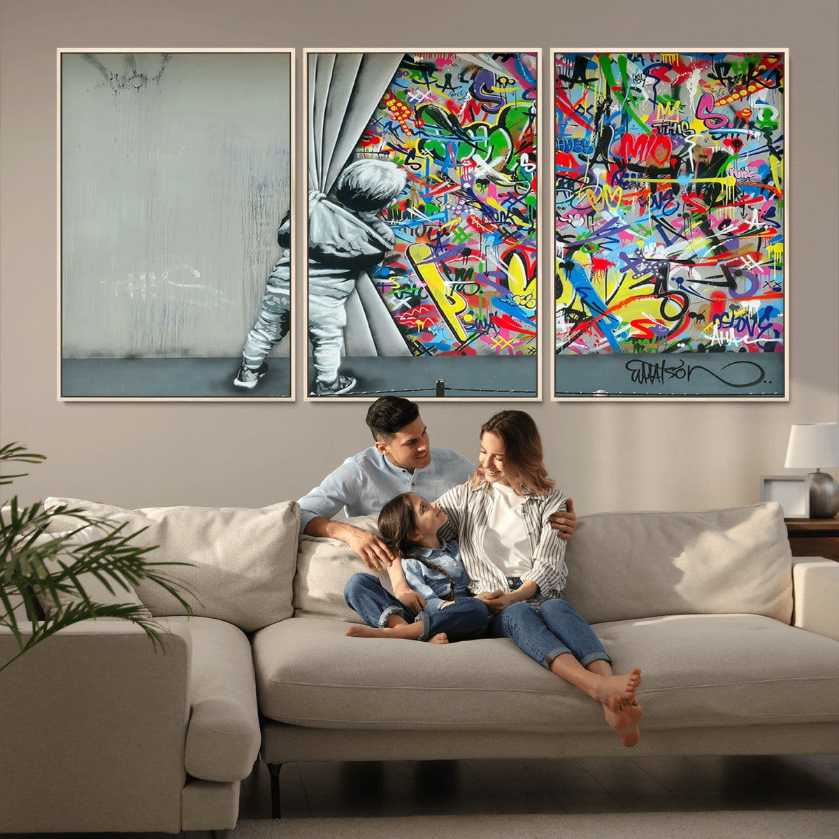 Banksy Colorful Street Graffiti Canvas Wall Art Print,