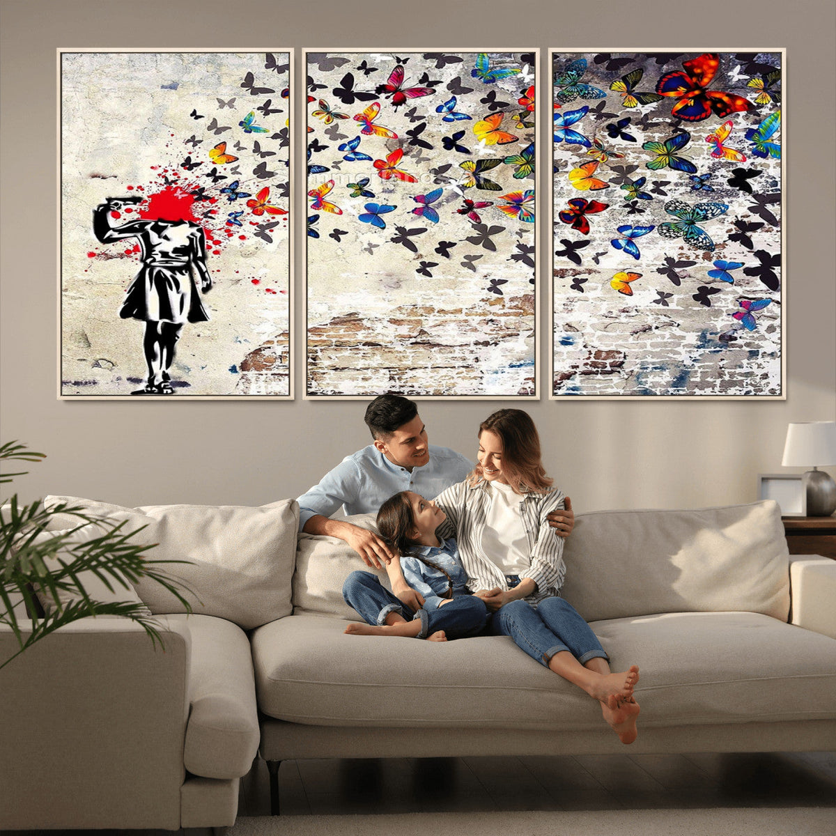 Banksy Art Butterfly Girl Explosion Canvas Art – Vibrant
