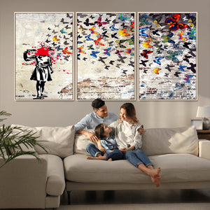 Banksy Art Butterfly Girl Explosion Canvas Art – Vibrant
