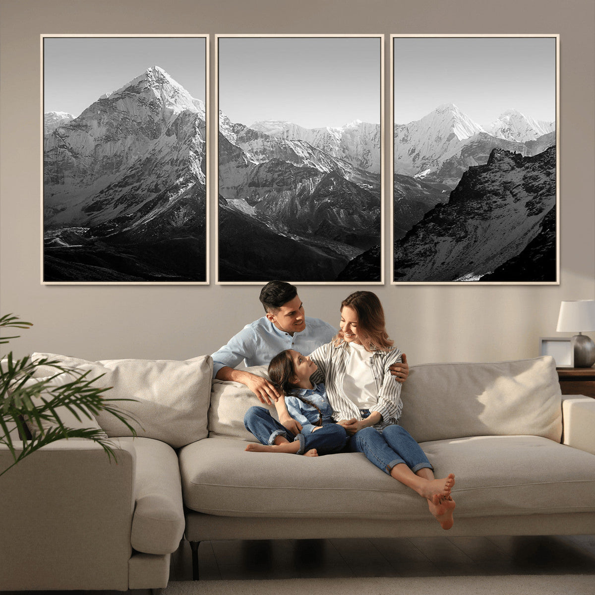 Everest Himalaya Mountain Peaks Black & White Triptych