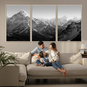 Everest Himalaya Mountain Peaks Black & White Triptych