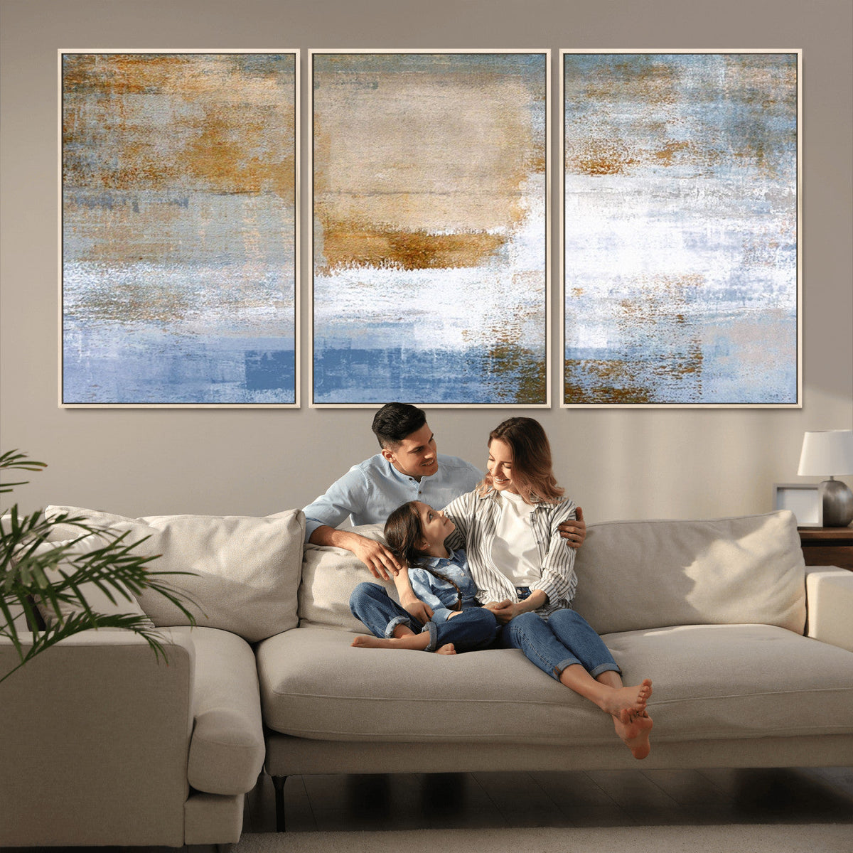 Blue Multi Panel Abstract Wall Art Canvas, Abstract Blue and