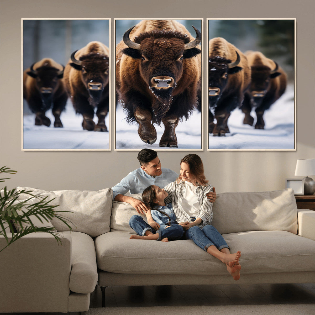 Buffalo Wall Art Canvas Print, American Bison Herd Wall Art