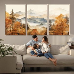 Golden Autumn Forest Wall Art Canvas | Mountain Landscape