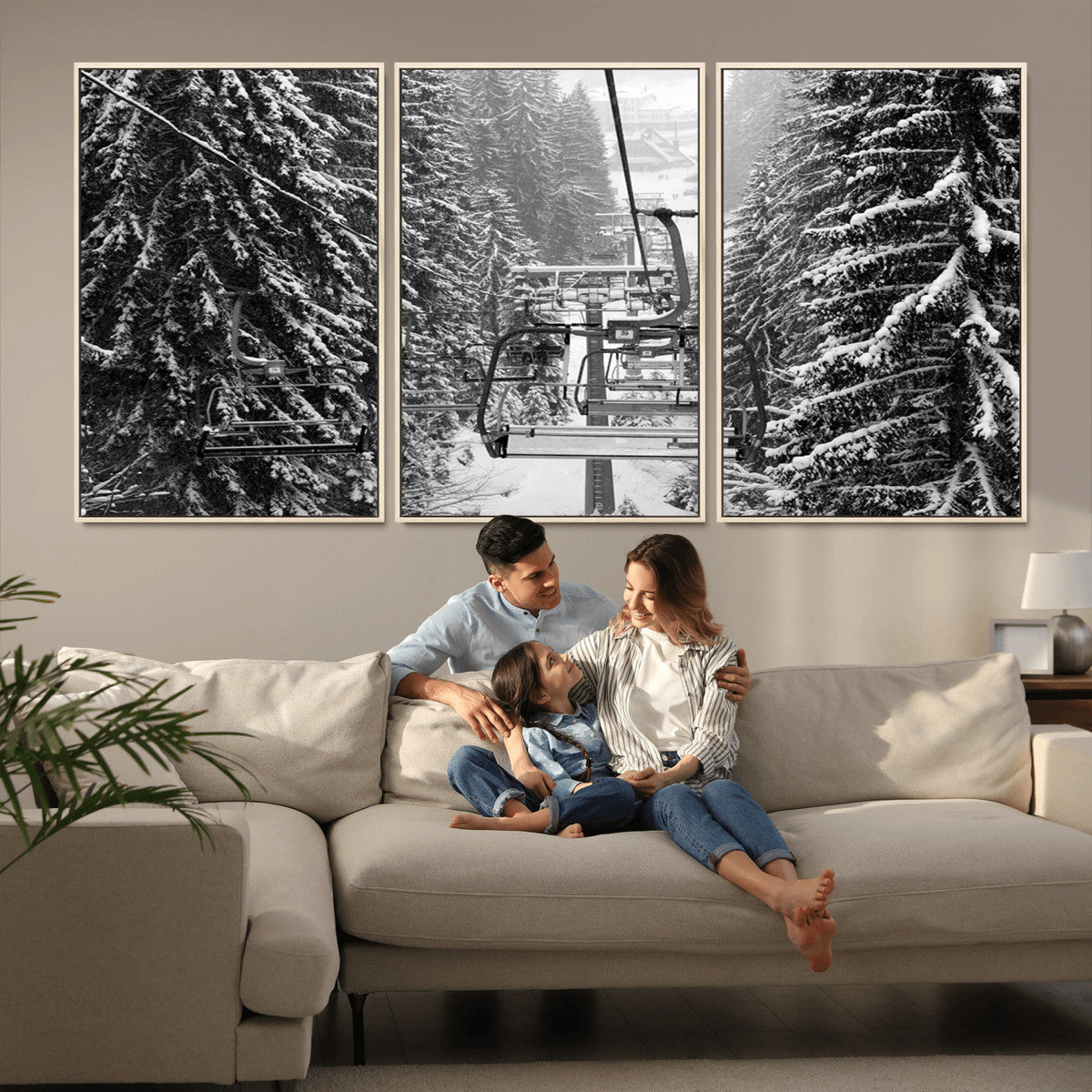 Winter Ski Lift Black and White Canvas Wall Art – Alpine