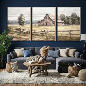 Rustic Farmhouse Barn Wall Art | 3-Panel Framed Gallery Wrap