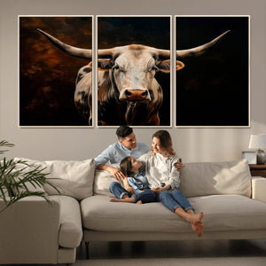 Texas Longhorn Wall Art | 3-Panel Large Texas Longhorn