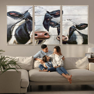 Vintage Baby and Mom Cattle Wall Art Canvas Print