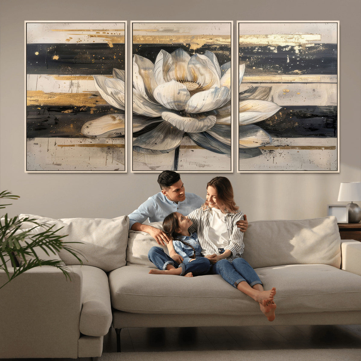 Lotus Flower Wall Art – Framed Abstract Floral Canvas