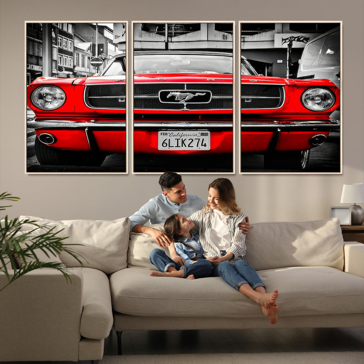 Red Mustang Car Wall Art – Framed Classic Vehicle Canvas